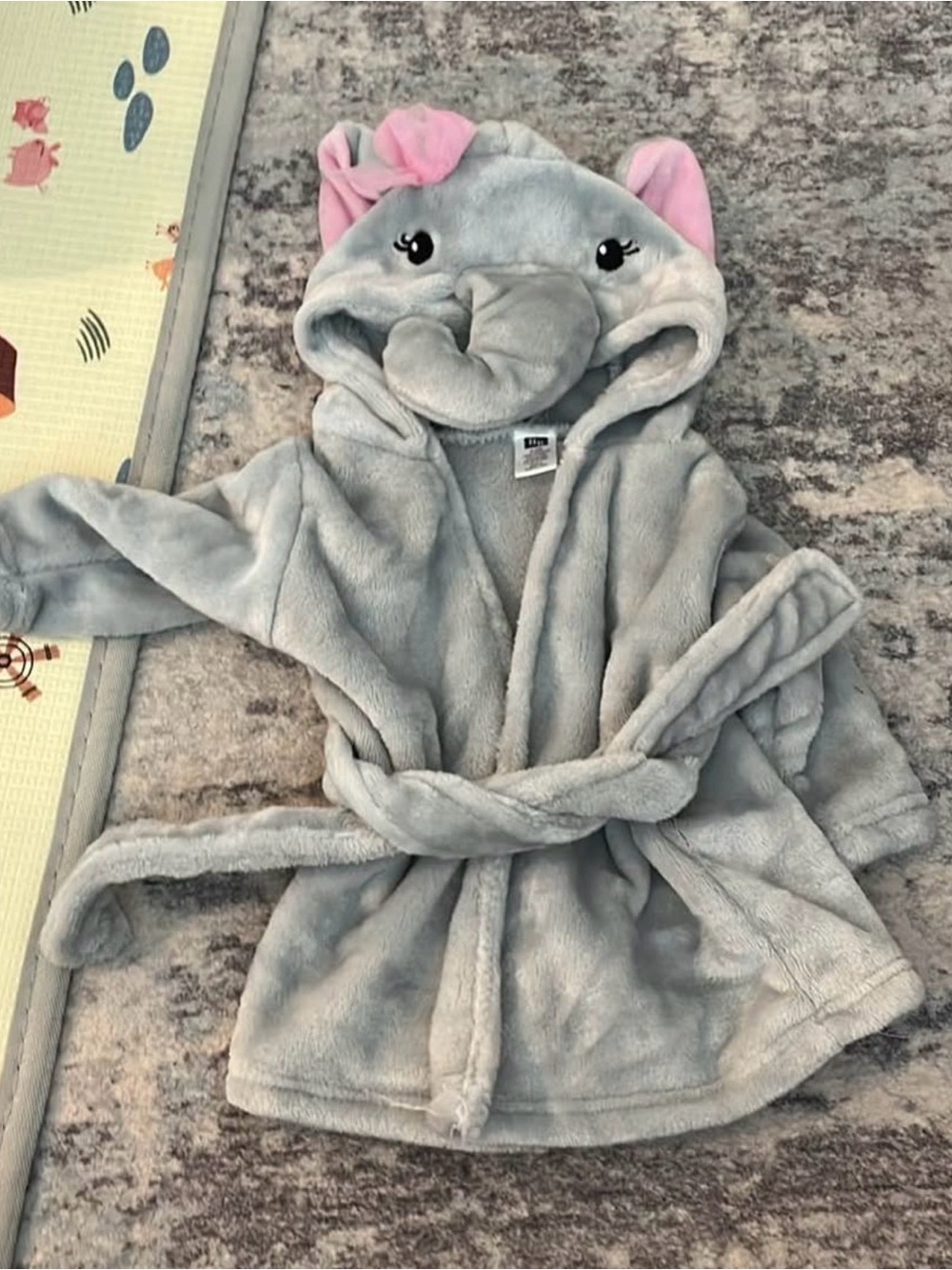 Plush Elephant Hooded Kids Robe - Gray with Pink Ears